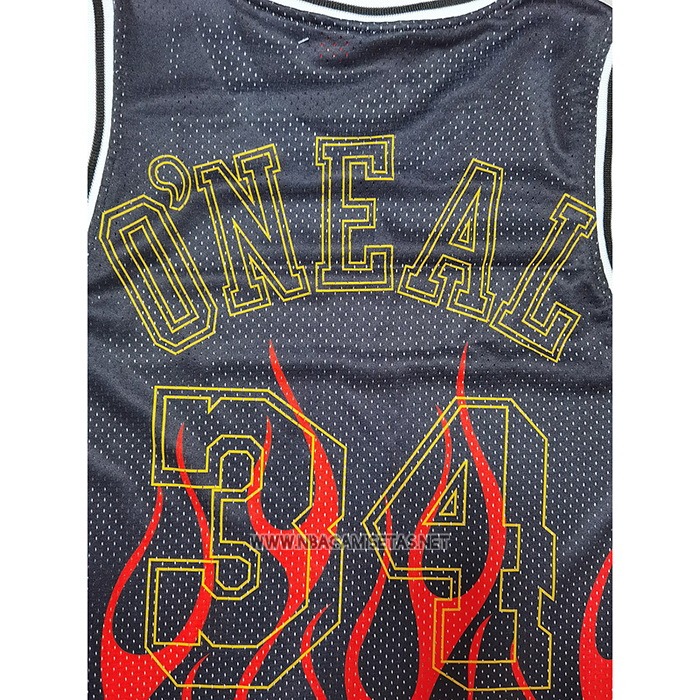 Camiseta Los Angeles Lakers Shaquille O'neal Flames NO 34 Negro